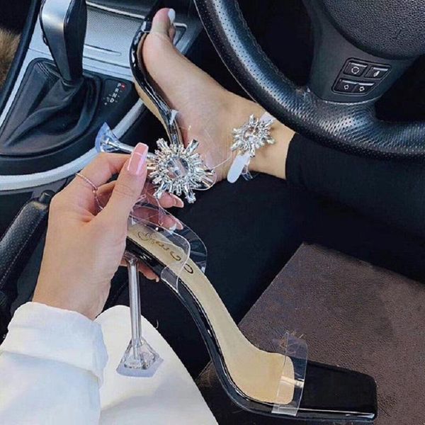 sandals women transparent jelly summer luxury rhinestone crystal high heels wedding open toe clear stiletto ladies shoes, Black
sandals women transparent jelly summer luxury rhinestone crystal high heels wedding open toe clear stiletto ladies shoes, Black
