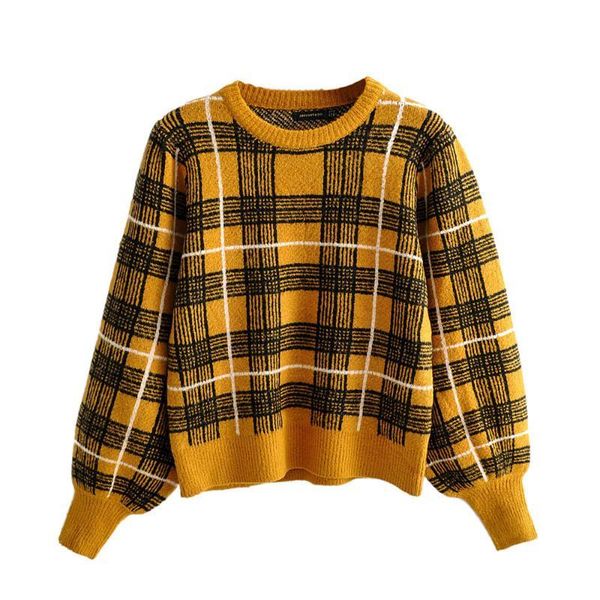 knitwear coat women's long sleeve plaid pullover round collar temperament women, White;black
knitwear coat women's long sleeve plaid pullover round collar temperament women, White;black