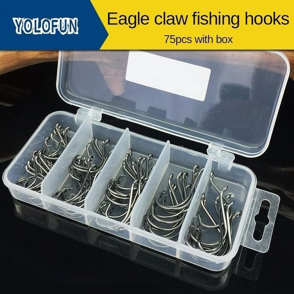fishing hooks 75pcs high carbon steel hook set 1# 1/0# 2/0# 3/0# 4/0# eagle claw barbed with hole for accessories pesca
fishing hooks 75pcs high carbon steel hook set 1# 1/0# 2/0# 3/0# 4/0# eagle claw barbed with hole for accessories pesca