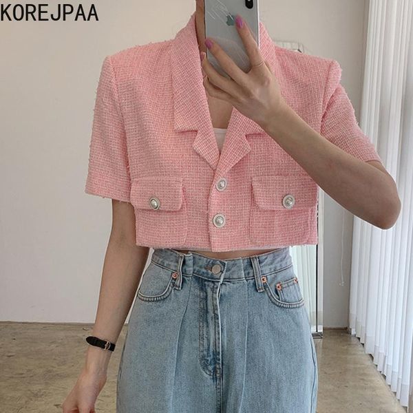 women's jackets korejpaa women 2021 summer ladies french temperament suit collar loose chic pearl button double pocket tweed short coat, Black;brown
women's jackets korejpaa women 2021 summer ladies french temperament suit collar loose chic pearl button double pocket tweed short coat, Black;brown