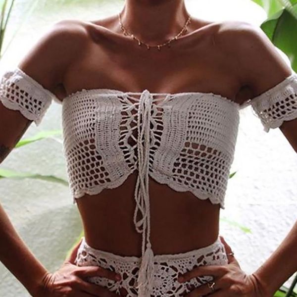 white knitted bikini for women crochet hollow-out tassel tube summer beach casual lace up swimsuit
white knitted bikini for women crochet hollow-out tassel tube summer beach casual lace up swimsuit