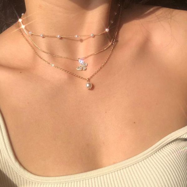 chains butterfly necklace woman artificial pearl necklaces women creative multilayer pendant clavicle chain gold color kpop kolczyki, Silver
chains butterfly necklace woman artificial pearl necklaces women creative multilayer pendant clavicle chain gold color kpop kolczyki, Silver