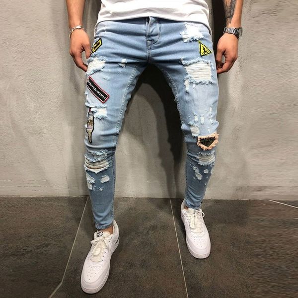 men herfst denim katoen straight pocket troubled hole punk broek ny hip hop jeans, Blue
men herfst denim katoen straight pocket troubled hole punk broek ny hip hop jeans, Blue