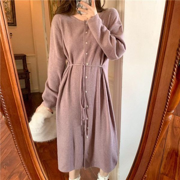 joinyouth autumn sweater dress long sleeve o-neck lace up knitted maxi dresses single breasted loose vestidos femme roupas 7a922, Black;gray 
joinyouth autumn sweater dress long sleeve o-neck lace up knitted maxi dresses single breasted loose vestidos femme roupas 7a922, Black;gray