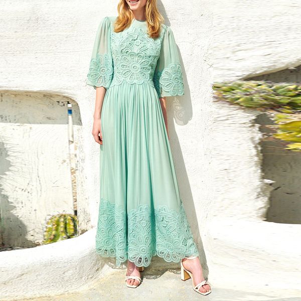 long dress runway designer 2021 summer women new elegant fashion embroidery short sleeve party dresses y1k1, Black;gray
long dress runway designer 2021 summer women new elegant fashion embroidery short sleeve party dresses y1k1, Black;gray