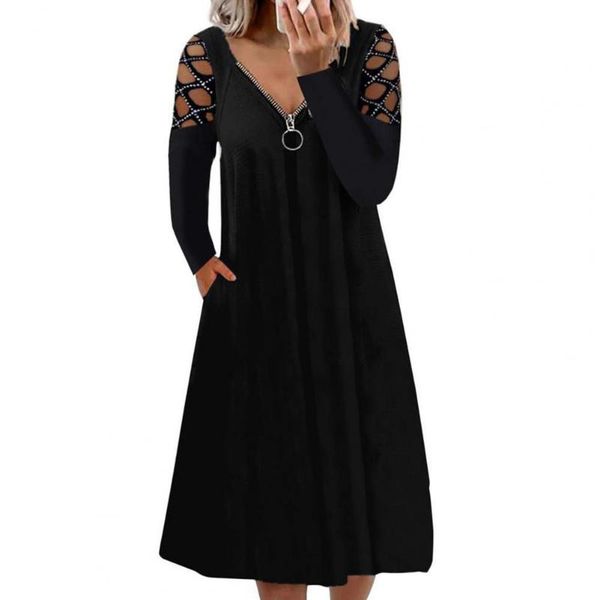 casual dresses v-neck zipper midi dress solid color rhinestone hollow out sleeve elegant mid-calf women accessory for dating streetwear, Black;gray
casual dresses v-neck zipper midi dress solid color rhinestone hollow out sleeve elegant mid-calf women accessory for dating streetwear, Black;gray