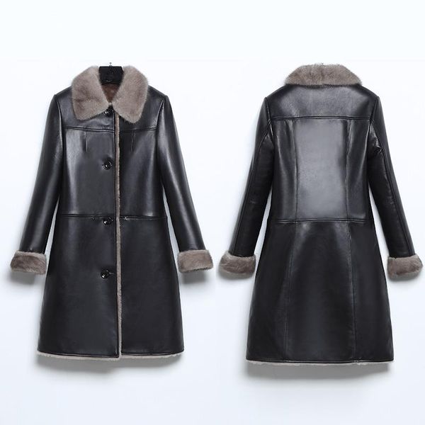 women's leather & faux sheepskin women geniune jacket collar jackets autumn winter plus size coat 2021 fx224 mf602, Black
women's leather & faux sheepskin women geniune jacket collar jackets autumn winter plus size coat 2021 fx224 mf602, Black