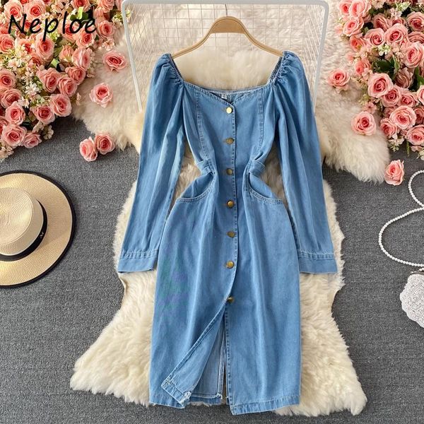 casual dresses neploe vintage korean style women vestidos square collar gentle long sleeve denim robe female single breasted autumn dress, Black;gray
casual dresses neploe vintage korean style women vestidos square collar gentle long sleeve denim robe female single breasted autumn dress, Black;gray