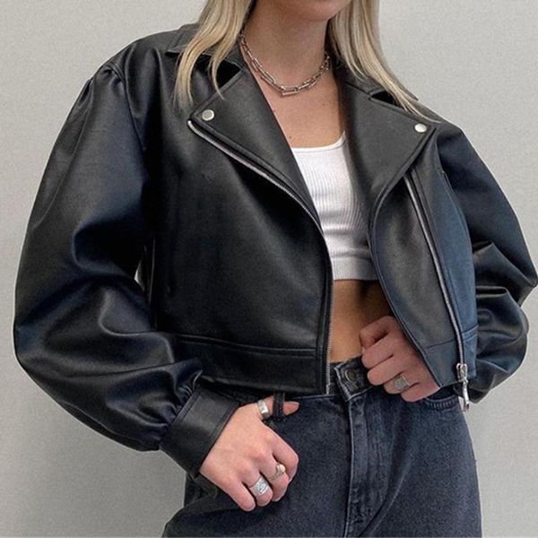women's leather & faux tmustobe pu jacket coat women zipper long sleeve streetwear autumn loose festival clothing casual short, Black
women's leather & faux tmustobe pu jacket coat women zipper long sleeve streetwear autumn loose festival clothing casual short, Black
