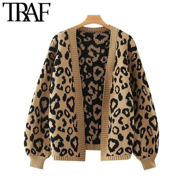 traf women fashion leopard pattern loose knitted cardigan sweater vintage lantern sleeve female outerwear chic 211007, White;black
traf women fashion leopard pattern loose knitted cardigan sweater vintage lantern sleeve female outerwear chic 211007, White;black