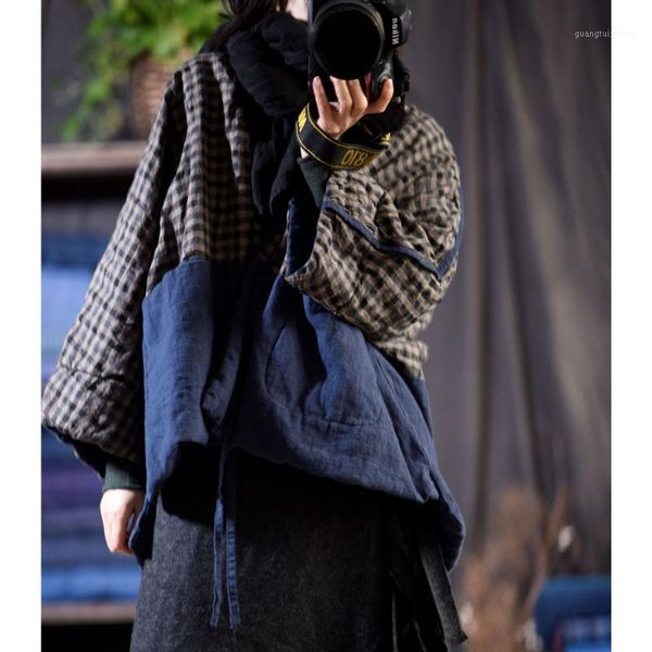women's down & parkas 2021 winter cotton padded patchwork plaid plus size long sleeve original linen lace-up v neck warm coat female, Black
women's down & parkas 2021 winter cotton padded patchwork plaid plus size long sleeve original linen lace-up v neck warm coat female, Black