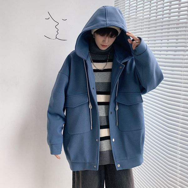 2021 new korean style hooded men's fashion casual short coat men streetwear loose oversize woolen jacket mens overcoat nnfg, Black
2021 new korean style hooded men's fashion casual short coat men streetwear loose oversize woolen jacket mens overcoat nnfg, Black