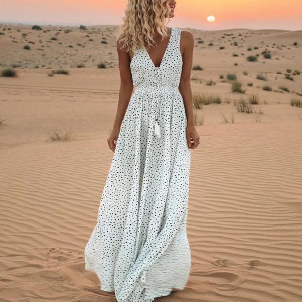 2021 new sleeveless deep v neck maxi women dresses summer vintage cotton rayon white polka dot dress beach vestidos tey6
2021 new sleeveless deep v neck maxi women dresses summer vintage cotton rayon white polka dot dress beach vestidos tey6