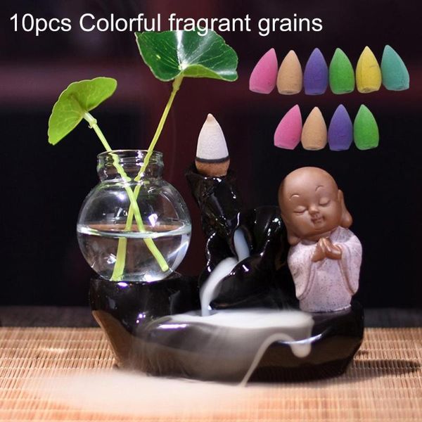 fragrance lamps incense cones burners backflow lotus leaf bottle monk censer home decor burner use in office teahouse