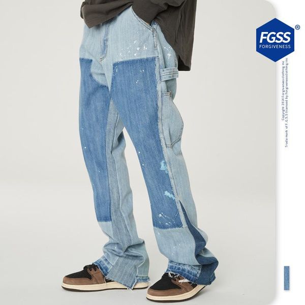 men's jeans 2021 washing retro graffiti high street horn splash-ink wide-legged splicing cowboy pants, Blue
men's jeans 2021 washing retro graffiti high street horn splash-ink wide-legged splicing cowboy pants, Blue