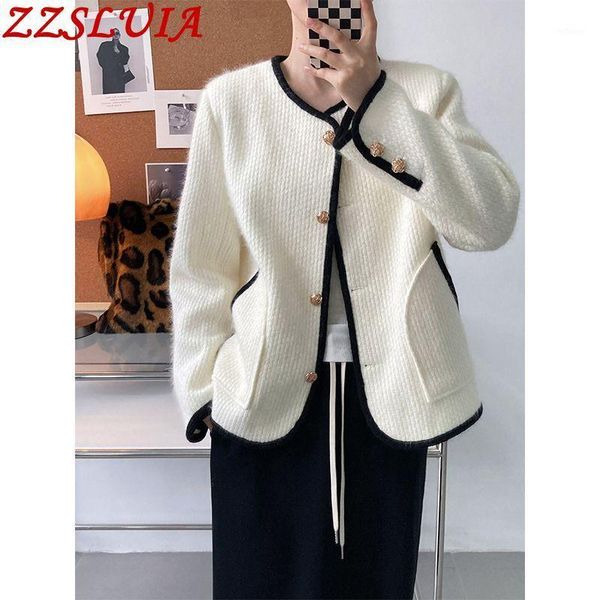 women's wool & blends color blocking tweed jacket for women o neck long sleeve double pockets designer woolen coat korean style loose f, Black
women's wool & blends color blocking tweed jacket for women o neck long sleeve double pockets designer woolen coat korean style loose f, Black