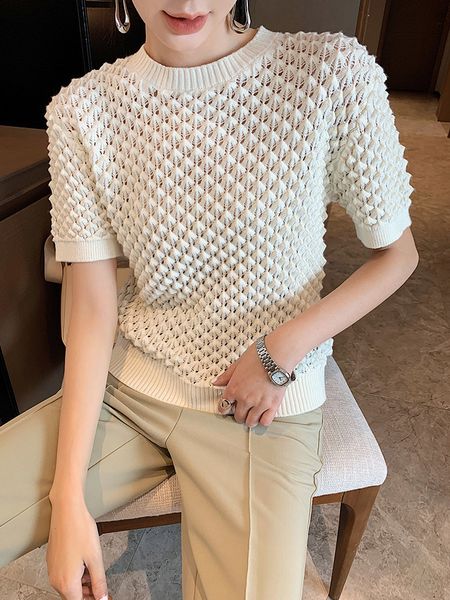 women's knits & tees korean style slim cut-out woolen sweater pullover bottoming short-sleeved airable shirt knitted t-shirt women, White
women's knits & tees korean style slim cut-out woolen sweater pullover bottoming short-sleeved airable shirt knitted t-shirt women, White