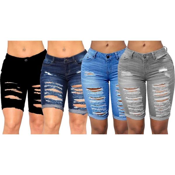 women's jeans european and american fashion all-match washed worn high-waist stretch straight-leg five-point pants, Blue
women's jeans european and american fashion all-match washed worn high-waist stretch straight-leg five-point pants, Blue