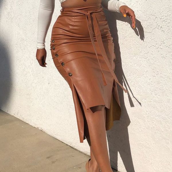 2021 new women spring irregular pu leather skirts split slim solid female chic lace up bodycon maxi high waist skirt eu1k, Black
2021 new women spring irregular pu leather skirts split slim solid female chic lace up bodycon maxi high waist skirt eu1k, Black