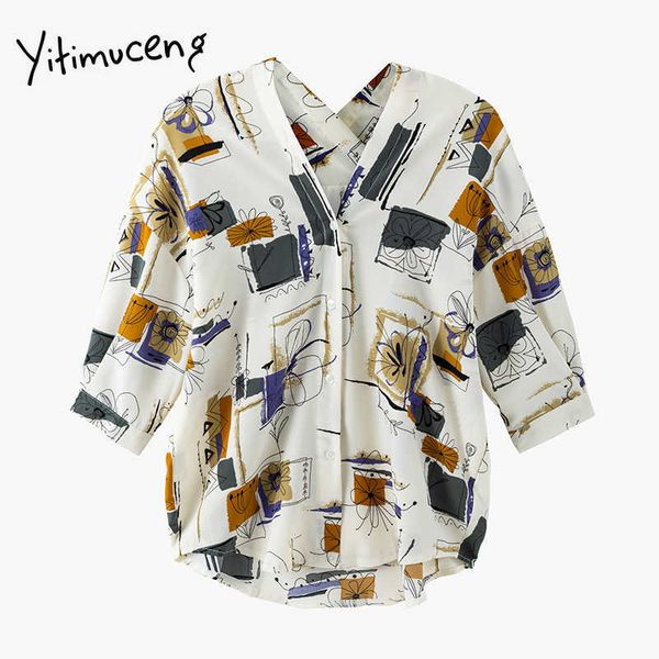 yitimuceng button blouse women print casual shirts v-neck three quarter clothes spring summer korean fashion 210601, White
yitimuceng button blouse women print casual shirts v-neck three quarter clothes spring summer korean fashion 210601, White