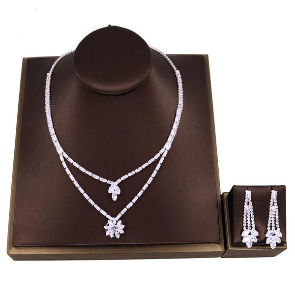 earrings & necklace exquisite double pendant flower earring set for women fashion zircon bridal jewelry wedding gift wholesale, Silver
earrings & necklace exquisite double pendant flower earring set for women fashion zircon bridal jewelry wedding gift wholesale, Silver