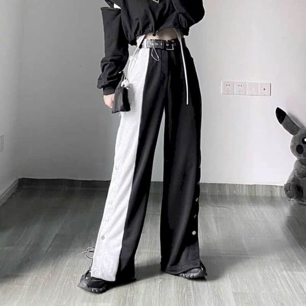 men's pants female wide goth punk pants, high waist, contrast, sewing, casual, korean style 4lx2, Black
men's pants female wide goth punk pants, high waist, contrast, sewing, casual, korean style 4lx2, Black