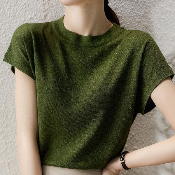 women's blouses & shirts summer women knitted blouse pullover short sleeve o-neck knit blusas mujer de moda 2021 f83, White 
women's blouses & shirts summer women knitted blouse pullover short sleeve o-neck knit blusas mujer de moda 2021 f83, White