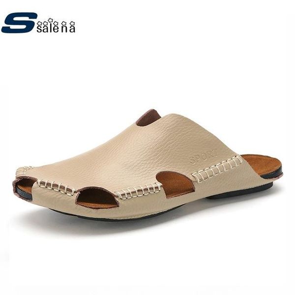 slippers genuine leather men arrival beach summer shoes 10004, Black 
slippers genuine leather men arrival beach summer shoes 10004, Black