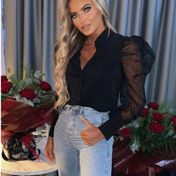 women's blouses & shirts 2021 womens fashion blouse perspective bubble sleeve v neck button elegant ladies mesh blusas streetwear, White
women's blouses & shirts 2021 womens fashion blouse perspective bubble sleeve v neck button elegant ladies mesh blusas streetwear, White