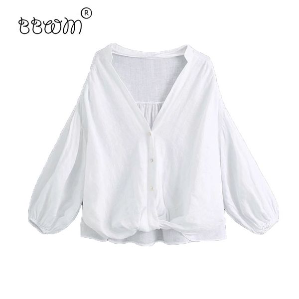 women fashion buttons loose linen blouses vintage elegant v-neck shirts casual female chic 210531, White
women fashion buttons loose linen blouses vintage elegant v-neck shirts casual female chic 210531, White