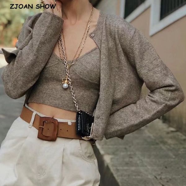 1 set 2021 spring korea style vintage soft brown knitted cardigan tank o neck single-breasted button knitted sweater jumper, White;black
1 set 2021 spring korea style vintage soft brown knitted cardigan tank o neck single-breasted button knitted sweater jumper, White;black