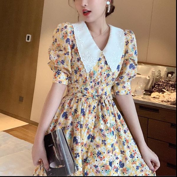 korean chic retro print temperament dress 2021 summer high waist chiffon vestido turn down collar elegant party dresses female, Black;gray
korean chic retro print temperament dress 2021 summer high waist chiffon vestido turn down collar elegant party dresses female, Black;gray