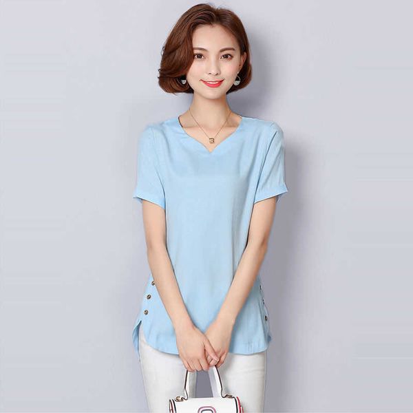 fashion women spring summer style blouses shirt lady casual short sleeve v-neck solid women's loose df3564 210609, White
fashion women spring summer style blouses shirt lady casual short sleeve v-neck solid women's loose df3564 210609, White