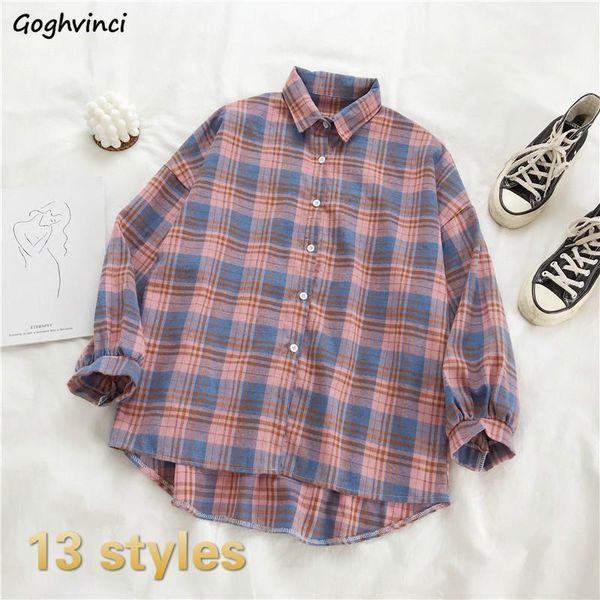 women's blouses & shirts women plaid various colors long sleeve loose korean style fashion leisure casual retro streetwear womens all, White
women's blouses & shirts women plaid various colors long sleeve loose korean style fashion leisure casual retro streetwear womens all, White
