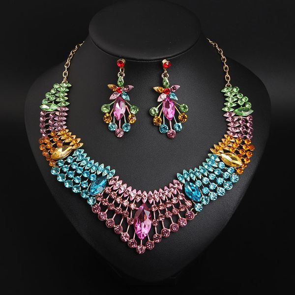 exaggerated color diamond necklace earring set dress banquet fashion female accessories, Silver
exaggerated color diamond necklace earring set dress banquet fashion female accessories, Silver