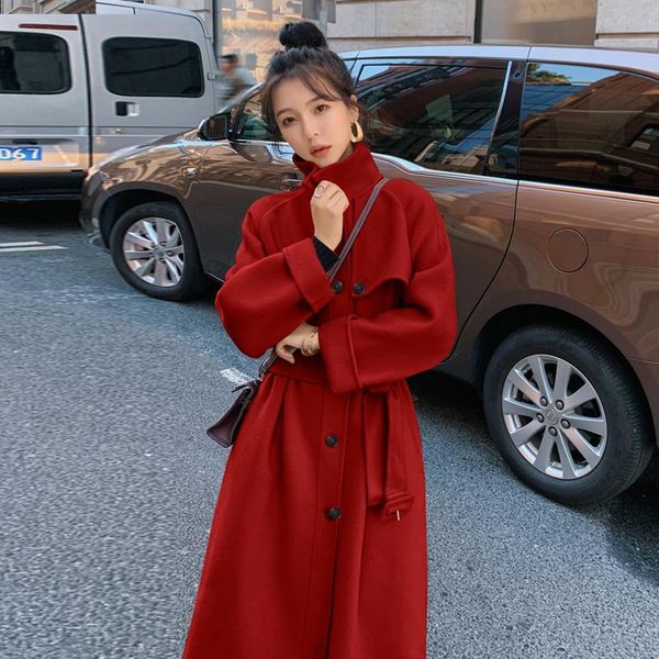 women's wool & blends autumn winter women belted woolen coat single breasted turn-down collar loose casual long elegant jacket overcoat, Black
women's wool & blends autumn winter women belted woolen coat single breasted turn-down collar loose casual long elegant jacket overcoat, Black