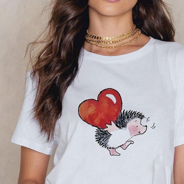 new t shirt female hedgehog and heart tshirt summer kawaii tee shirt female easy matching round neck t shirts, White
new t shirt female hedgehog and heart tshirt summer kawaii tee shirt female easy matching round neck t shirts, White