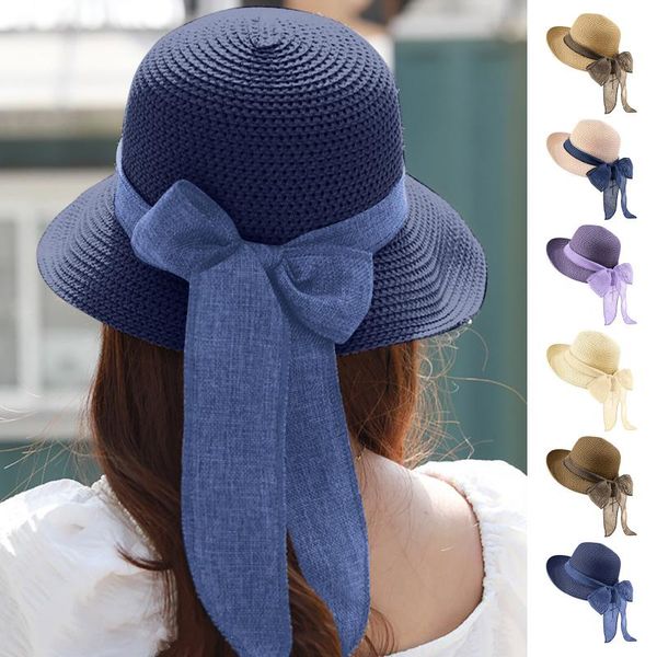 wide brim hats straw hat women's summer sun protection holiday beach vintage lace up casual bow for women, Blue;gray
wide brim hats straw hat women's summer sun protection holiday beach vintage lace up casual bow for women, Blue;gray