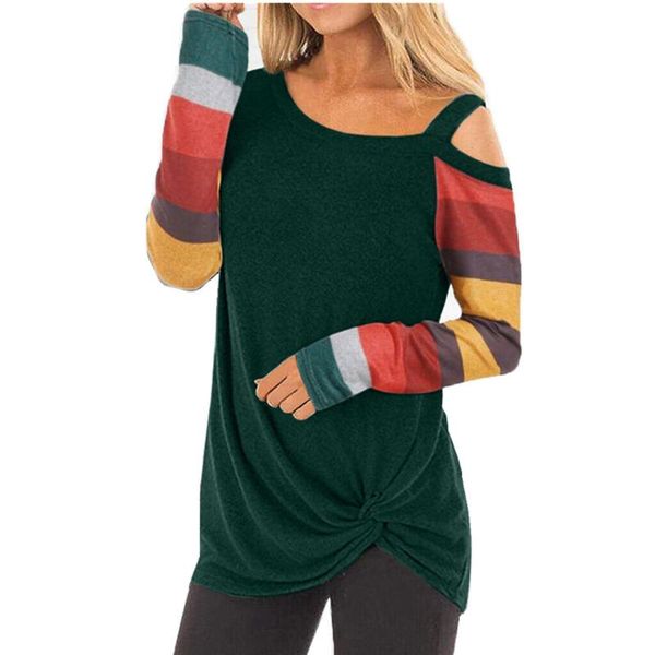 women's blouses & shirts fashion womens and casual striped long sleeve off shoulder twisted hem blouseblusas mujer de moda 2021, White
women's blouses & shirts fashion womens and casual striped long sleeve off shoulder twisted hem blouseblusas mujer de moda 2021, White