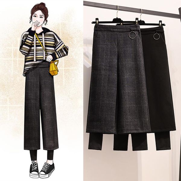 women's pants & capris 2021 winter large size solid color plus velvet thickening base fake two-piece plaid woolen long women clothing, Black;white
women's pants & capris 2021 winter large size solid color plus velvet thickening base fake two-piece plaid woolen long women clothing, Black;white