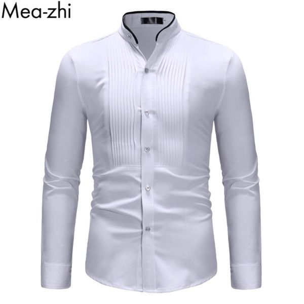 men's dress shirts men curved hem ruched shirt long sleeve casual formal business mens stand collar button up, White;black
men's dress shirts men curved hem ruched shirt long sleeve casual formal business mens stand collar button up, White;black