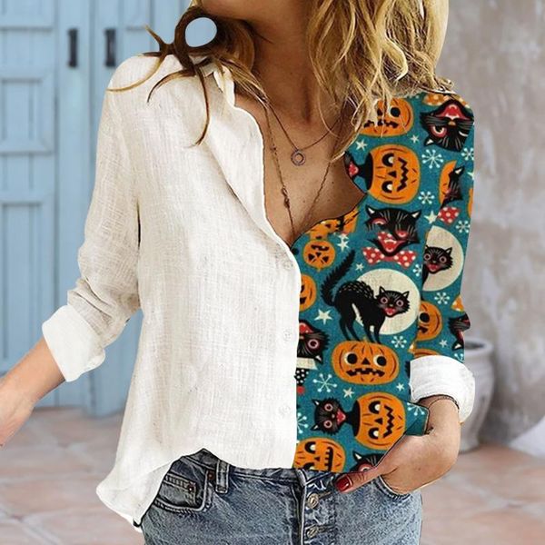 women's blouses & shirts halloween pumpkin print blouse women casual plus size o-neck printed loose button tunic shirt tee chemise fem, White
women's blouses & shirts halloween pumpkin print blouse women casual plus size o-neck printed loose button tunic shirt tee chemise fem, White