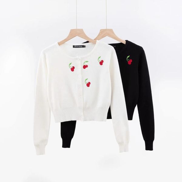 spring french cherry embroidery knitted cardigan kawaii retro cropped sweater coat center buttons woman long sleeve short jumper, White;black
spring french cherry embroidery knitted cardigan kawaii retro cropped sweater coat center buttons woman long sleeve short jumper, White;black