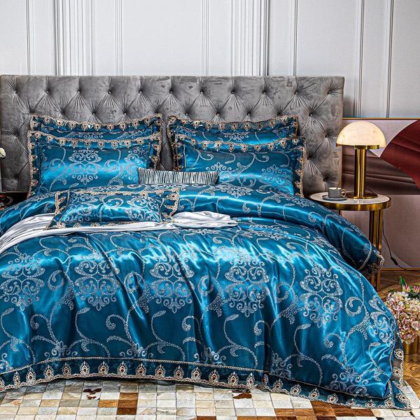 bedding sets drop wedding duvet cover set golden jacquard lace flat sheet pillowcase 4pcs european luxury sky blue
bedding sets drop wedding duvet cover set golden jacquard lace flat sheet pillowcase 4pcs european luxury sky blue
