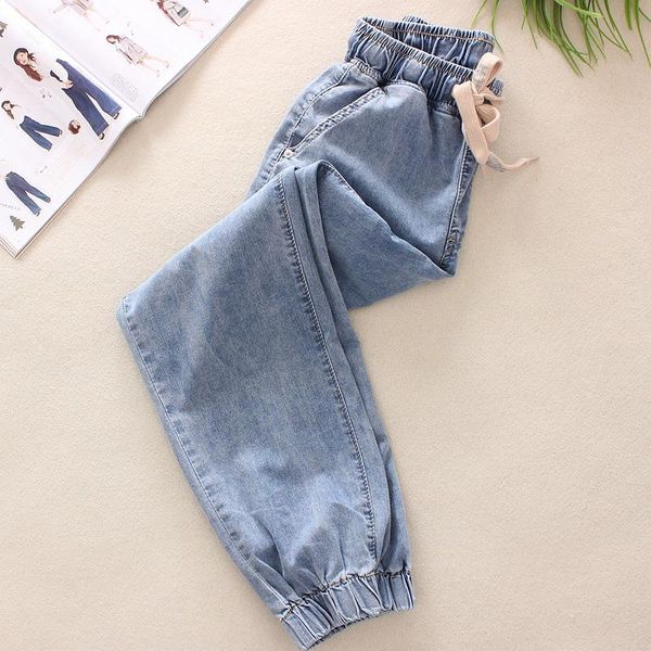 women's jeans thin stretch women spring and summer korean loose cropped trousers high waist radish daddy pants mother, Blue
women's jeans thin stretch women spring and summer korean loose cropped trousers high waist radish daddy pants mother, Blue