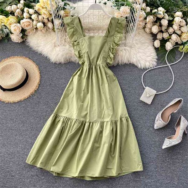 women sweet hollow backless casual dresses lady sleeveless ruffle solid color elegant vestidos m162 210527, Black;gray
women sweet hollow backless casual dresses lady sleeveless ruffle solid color elegant vestidos m162 210527, Black;gray