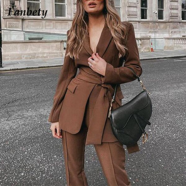 women's two piece pants elegant vintage street lace-up slim office lady suit set autumn lapel blazer and long winter solid women outfit, White
women's two piece pants elegant vintage street lace-up slim office lady suit set autumn lapel blazer and long winter solid women outfit, White