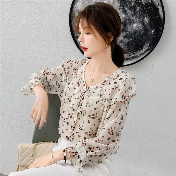 women's blouses & shirts 2021 autumn women polka dot chiffon dust all blouse shirt apricot 602, White
women's blouses & shirts 2021 autumn women polka dot chiffon dust all blouse shirt apricot 602, White