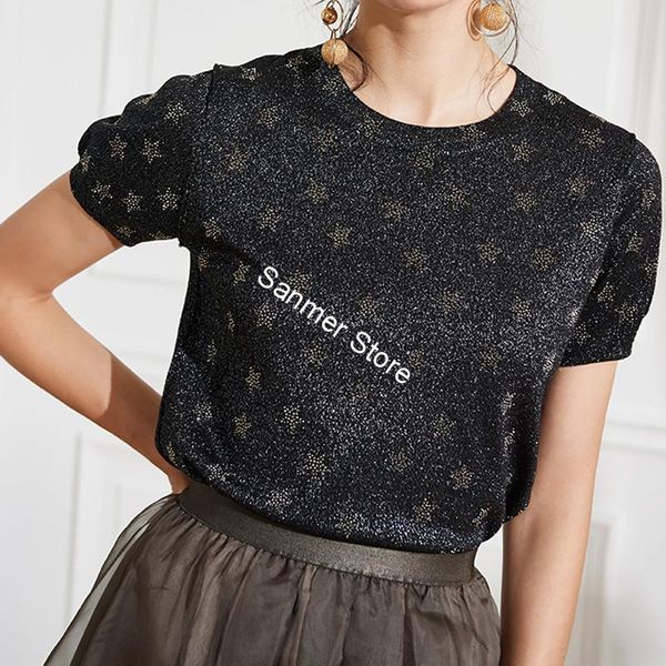 2021 new camiseta de feminina estrelas diamantes manga curta linho o pescoo duas cores malha s novo mprp, White
2021 new camiseta de feminina estrelas diamantes manga curta linho o pescoo duas cores malha s novo mprp, White