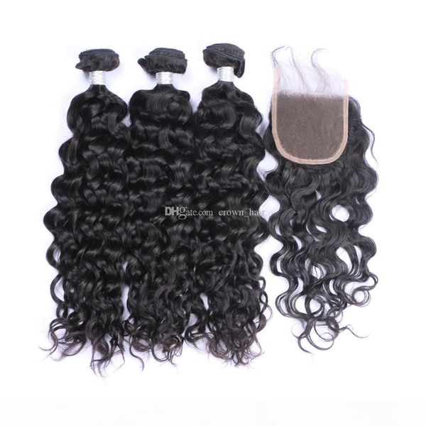 lace closure with water wave hair 3bundles brazilian wet wavy human hair weft with 4x4 lace closure, Black
lace closure with water wave hair 3bundles brazilian wet wavy human hair weft with 4x4 lace closure, Black